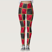 Zwart-rood met gouden pleinen leggings (Voorkant)