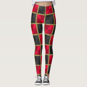 Zwart-rood met gouden pleinen leggings