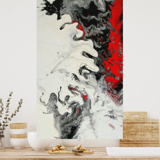 Zwart-rood, modern, Abstract Poster (Keuken)