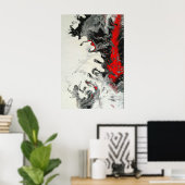 Zwart Rood Modern Abstract Vloeibare Kunst Poster (Thuiskantoor)