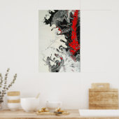 Zwart Rood Modern Abstract Vloeibare Kunst Poster (Keuken)