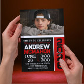 Zwart & Rood Modern Afstuderen Foto Kaart