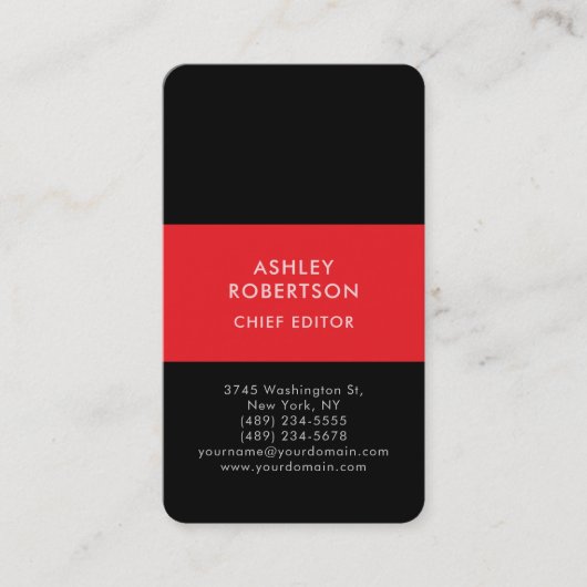 Zwart & Rood Modern Professioneel Minimalistisch E Visitekaartje (Voorkant)