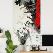 Zwart Rood Moderne Abstracte Vloeibare Kunst Poster (Thuiskantoor)