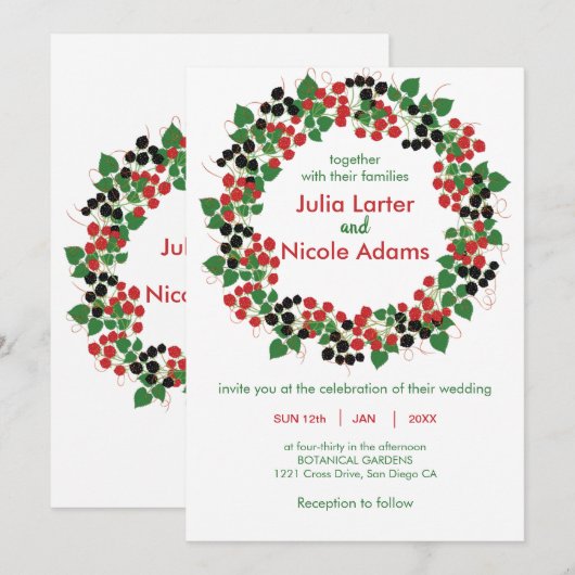 Zwart Rood Moerbeivruchten Botanische bruiloft Kaart (Voorkant / Achterkant)