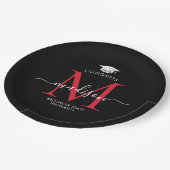 Zwart-rood monogram Afstuderen Pet Afstuderen Papieren Bordje (Gekanteld)