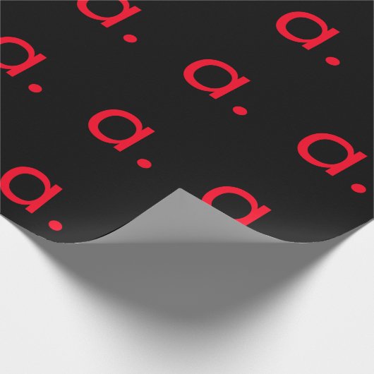 Zwart Rood Monogram Initiaal Letter Modern Eenvoud Cadeaupapier (Hoek)