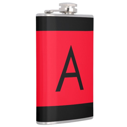 Zwart Rood Monogram Initiaal Letter Modern Plain Heupfles (Rechts)