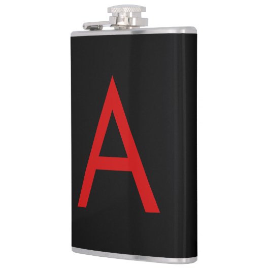 Zwart Rood Monogram Initiaal Letter Modern Plain Heupfles (Links)