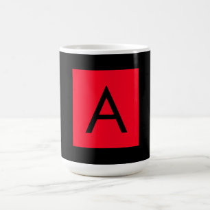 Zwart Rood Monogram Initiaal Letter Modern Plain Koffiemok