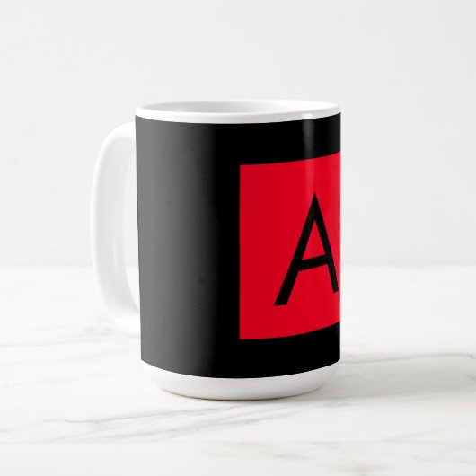 Zwart Rood Monogram Initiaal Letter Modern Plain Koffiemok (Voorkant links)