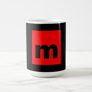Zwart Rood Monogram Initiaal Letter Modern Plain Koffiemok