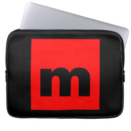 Zwart Rood Monogram Initiaal Letter Modern Plain Laptop Sleeve