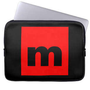 Zwart Rood Monogram Initiaal Letter Modern Plain Laptop Sleeve