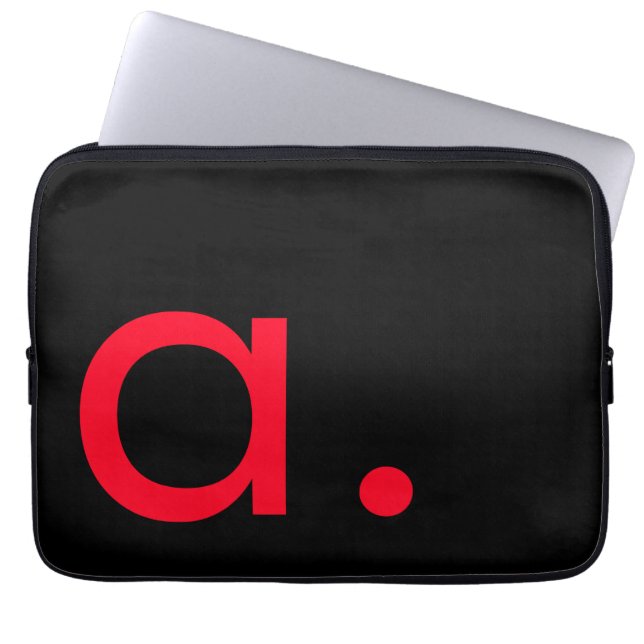 Zwart Rood Monogram Initiaal Letter Modern Plain Laptop Sleeve (Voorkant)