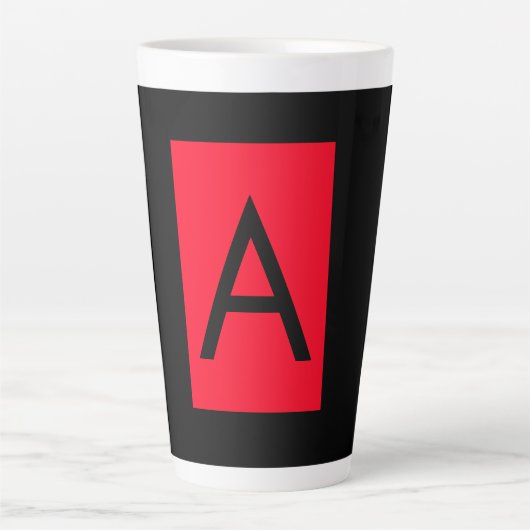 Zwart Rood Monogram Initiaal Letter Modern Plain Latte Mok (Voorkant)