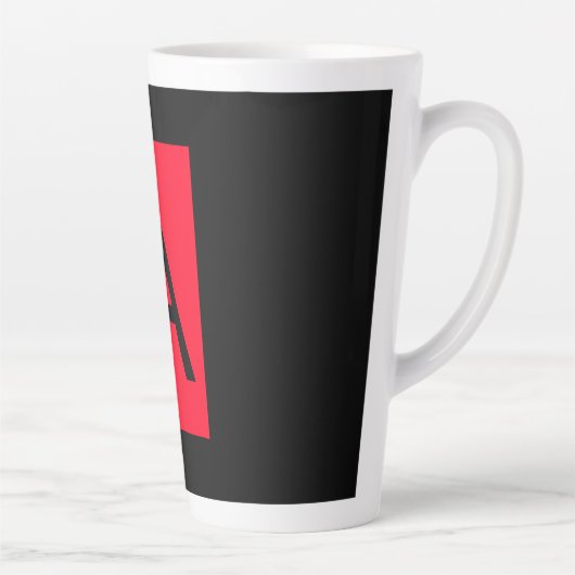 Zwart Rood Monogram Initiaal Letter Modern Plain Latte Mok (Rechts)