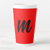 Zwart Rood Monogram Initiaal Letter Modern Plain Latte Mok (Voorkant)