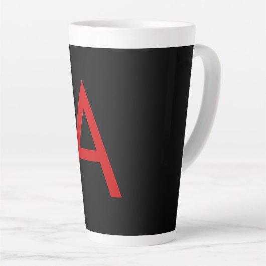 Zwart Rood Monogram Initiaal Letter Modern Plain Latte Mok (Rechterhoek)