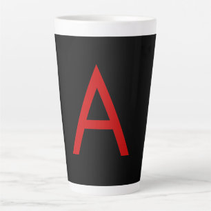 Zwart Rood Monogram Initiaal Letter Modern Plain Latte Mok