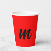 Zwart Rood Monogram Initiaal Letter Modern Plain Papieren Bekers (Voorkant)