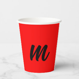 Zwart Rood Monogram Initiaal Letter Modern Plain Papieren Bekers