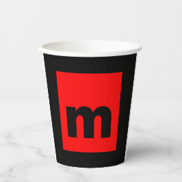 Zwart Rood Monogram Initiaal Letter Modern Plain Papieren Bekers