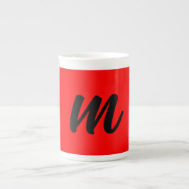 Zwart Rood Monogram Initiaal Letter Modern Plain Porselein Kop
