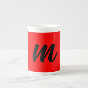 Zwart Rood Monogram Initiaal Letter Modern Plain Porselein Kop