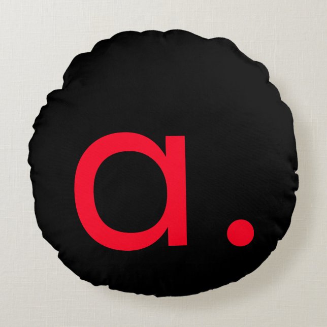 Zwart Rood Monogram Initiaal Letter Modern Plain Rond Kussen (Voorkant)