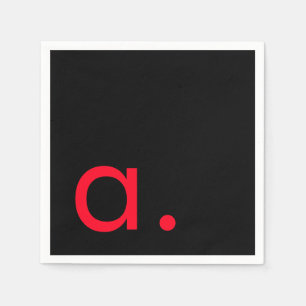 Zwart Rood Monogram Initiaal Letter Modern Plain Servet