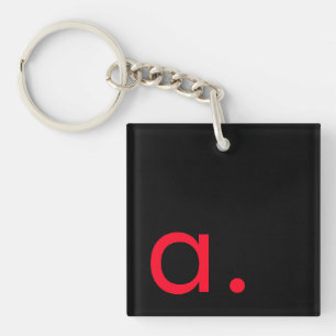 Zwart Rood Monogram Initiaal Letter Modern Plain Sleutelhanger