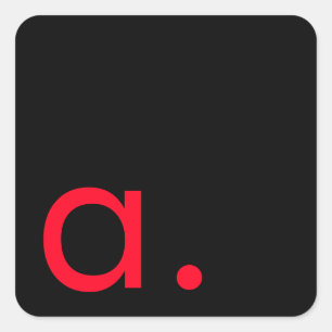 Zwart Rood Monogram Initiaal Letter Modern Plain Vierkante Sticker