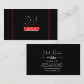 Zwart & Rood Monogram Professioneel Metalen Lassen Visitekaartje (Voorkant / Achterkant)