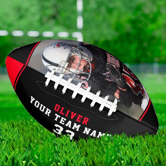 Zwart rood naam nummer team foto american football