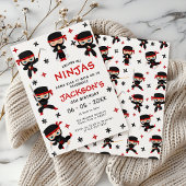 Zwart Rood Ninja Warrior Verjaardag Jongen Uitnodi Kaart