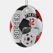 Zwart-rood, persoonlijk Voetbal Keramisch Ornament (Rechts)