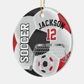 Zwart-rood, persoonlijk Voetbal Keramisch Ornament (Links)