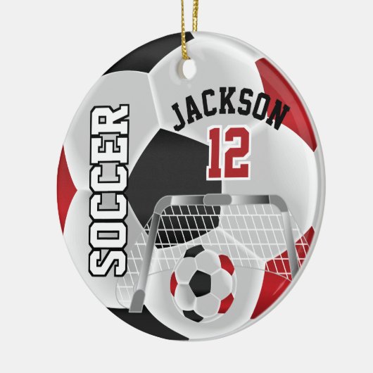 Zwart-rood, persoonlijk Voetbal Keramisch Ornament (Links)