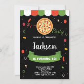 Zwart Rood Pizza Verjaardag Uitnodigingen (Voorkant)