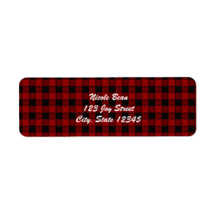Zwart & Rood Plaid 2 geruite Adresetiketten Etiket
