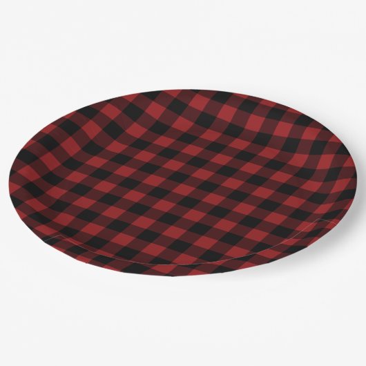 Zwart Rood Plaid Check Paper Borden Papieren Bordje (Gekanteld)