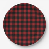 Zwart Rood Plaid Check Paper Borden Papieren Bordje (Voorkant)