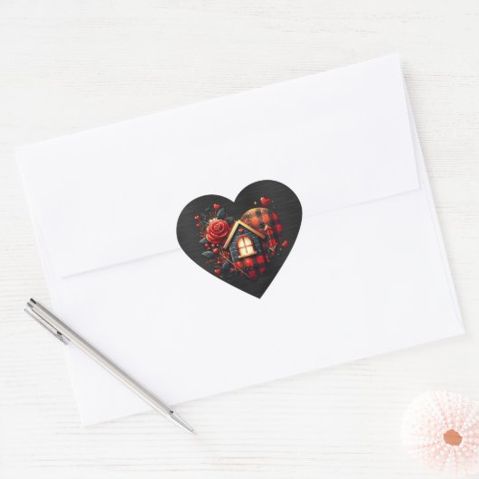 Zwart Rood Plaid Valentijn Hart Hart Sticker (Envelop)