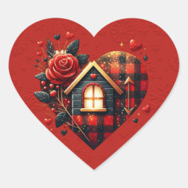 Zwart Rood Plaid Valentijn Hart Sticker