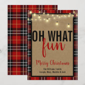 Zwart & Rood Plakken Check Bruin Kraft Typografie Feestdagenkaart (Voorkant / Achterkant)