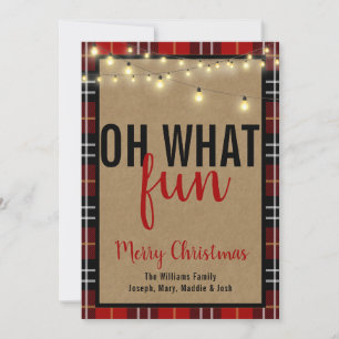 Zwart & Rood Plakken Check Bruin Kraft Typografie Feestdagenkaart