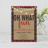 Zwart & Rood Plakken Check Fun Holiday Party Uitno Feestdagenkaart (Staand voorkant)