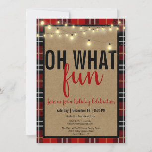 Zwart & Rood Plakken Check Fun Holiday Party Uitno Feestdagenkaart