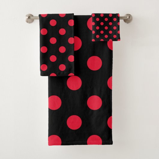 Zwart & Rood Polka stippen Bad Handdoek (Insitu)
